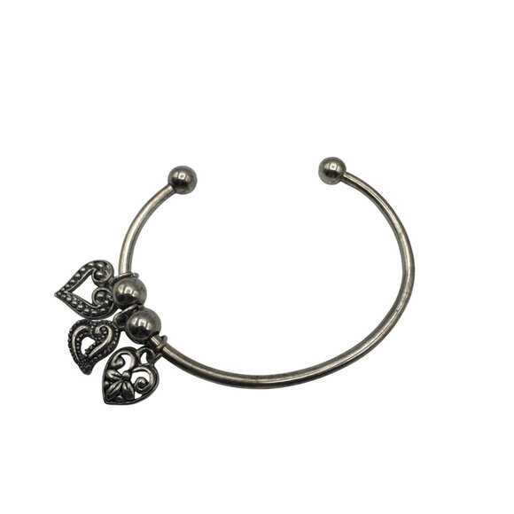 Silver-Tone Bangle Bracelet with Etched Heart Charms Adjustable - Picture 8 of 8
